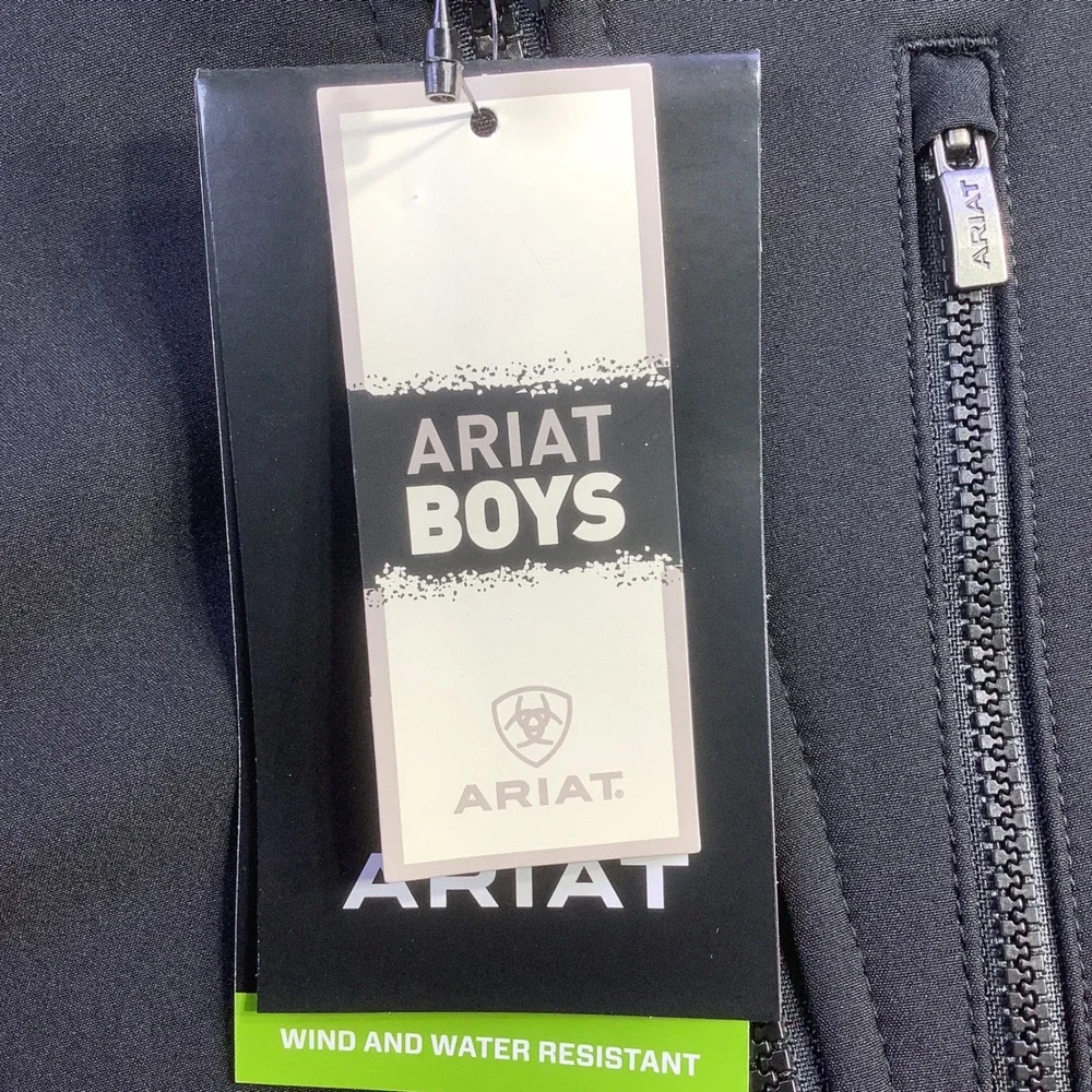Ariat Boys Logo 2.0 Softshell Jacket Black Wind Water Resistant Size M‎ NWT